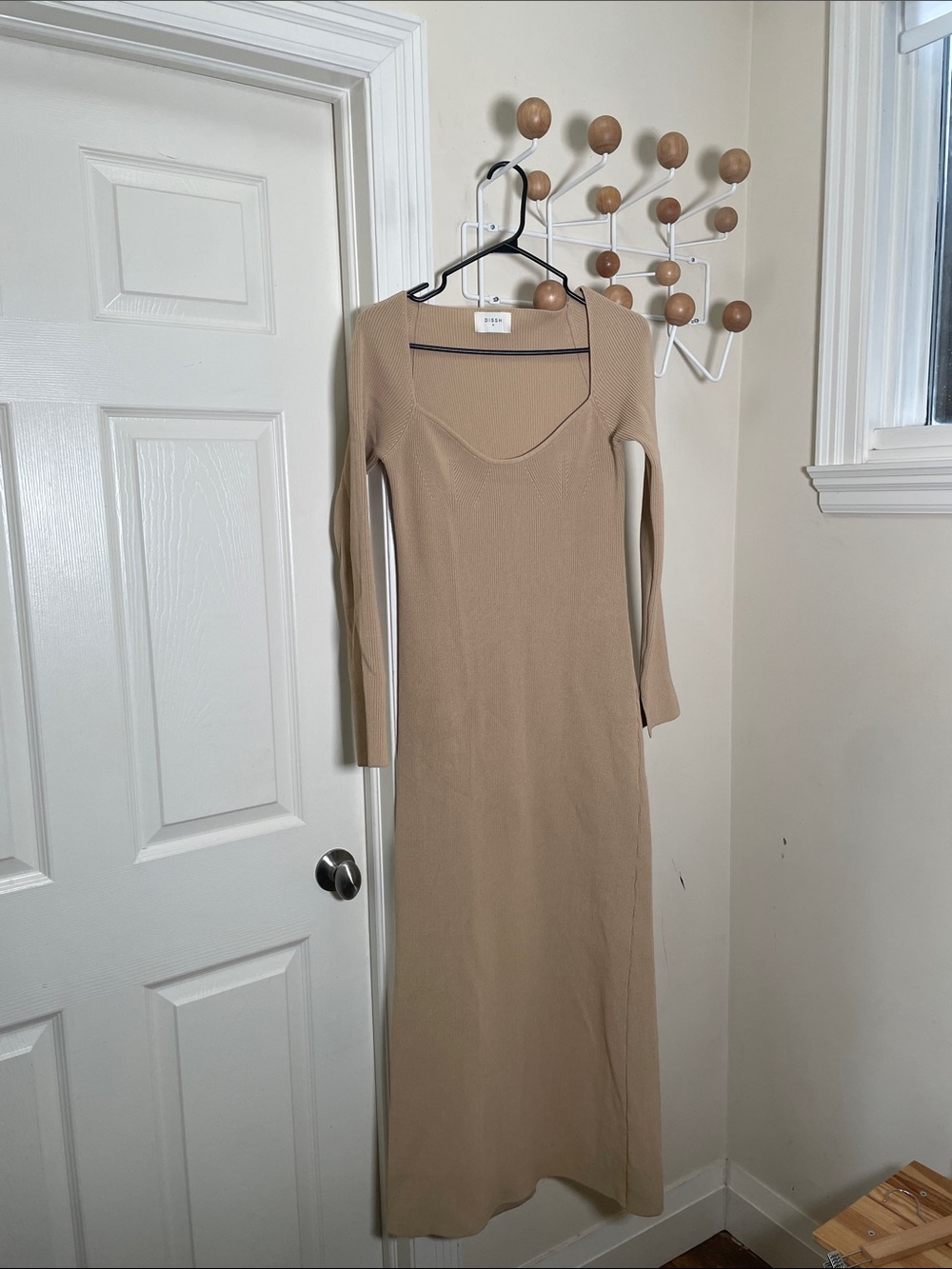 DISSH Beige Long Sleeve Maxi Scoop-Neck Dress M
